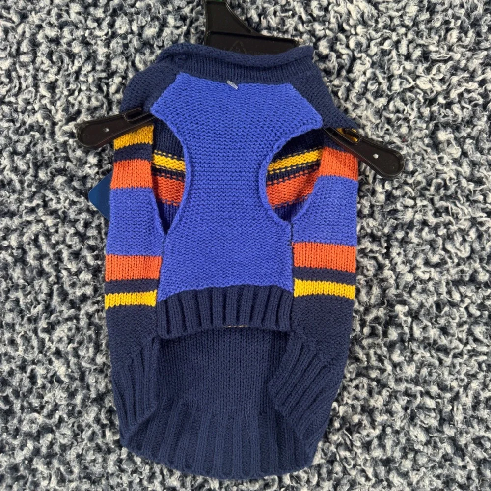 Youly The Student Pet Sweater Navy Blue Orange Striped Knit XXS Small Dog Cat